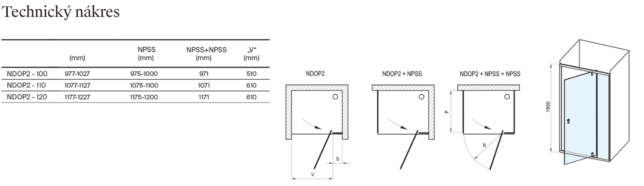 Sprchové dveře Nexty NDOP2-technicky-nakres